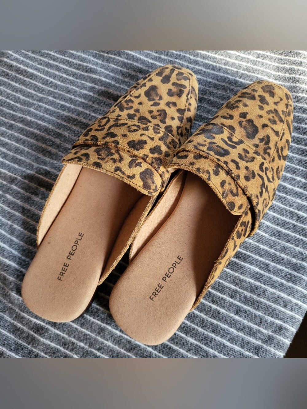 NEW Free People at ease animal Leopard print Suede Slip-On Mules 6.5 MSRP $150